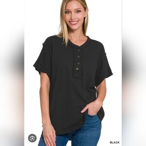 EUC Zenana Women's Black Button-Up Tee - Sz XL